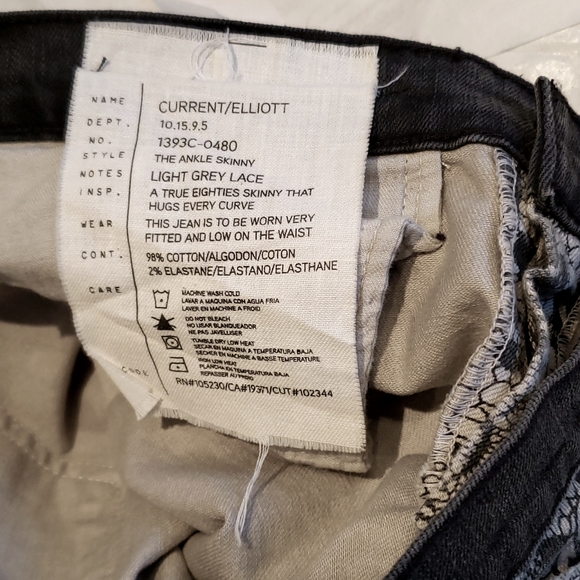 CURRENT ELLIOTT New Jeans Ankle Skinny Light Grey Black Lace Floral Women's HPπ - Picture 17 of 17